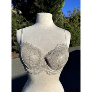 Victoria’s Secret Bra 34D Ivory Floral  Lace Shimmer Dream Angels Demi Womens